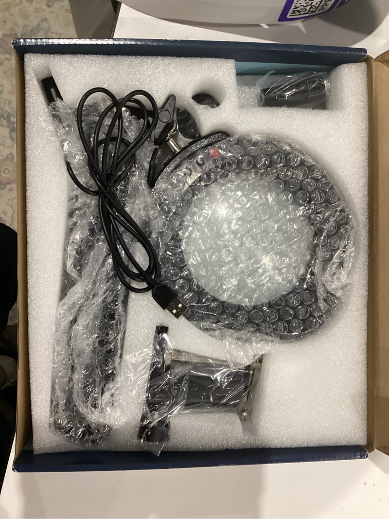 Condition photo showing Good Condition for 15X Magnifying Glass Desk Lamp, LED Desk Lamp with Base and Clamp, 5 Color Mode, 10 Stepless Dimmable, 84 Leds, 4.2" Diameter Real Glass Lens Magnifying Glass Lamp for Reading Close Work Repair Sewing