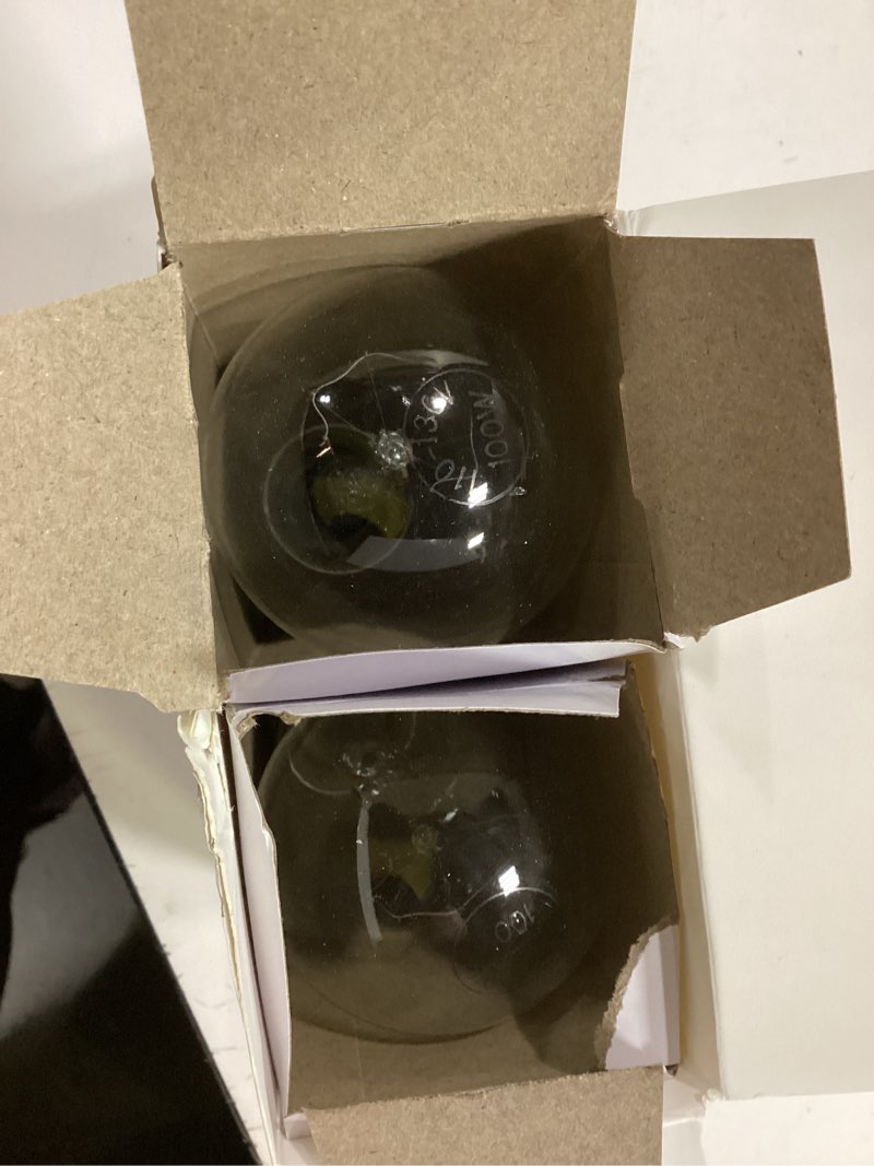 Condition photo showing As Is for A19 Clear Incandescent Rough Service Light Bulb, 100 Watt Incandescent Light Bulbs, A19 100 WATT Bulbs ?100 Watt, 2700K Soft White, E26 Medium Base, 110-130V (2 Pack)