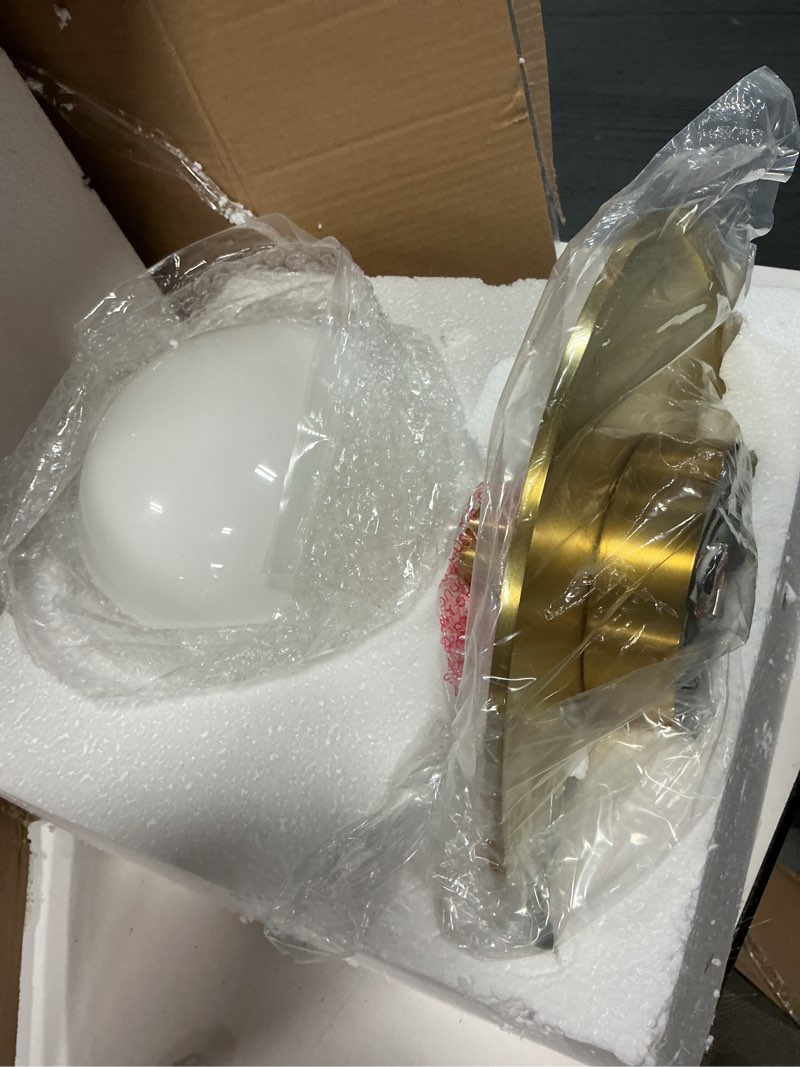Condition photo showing Good Condition for Henn&Hart 12" 1-Light Flush Mount Ceiling Light Fixture with Glass Globe Shade for Entryway, Bedroom, Bathroom, Kitchen or Closet, Brushed Brass