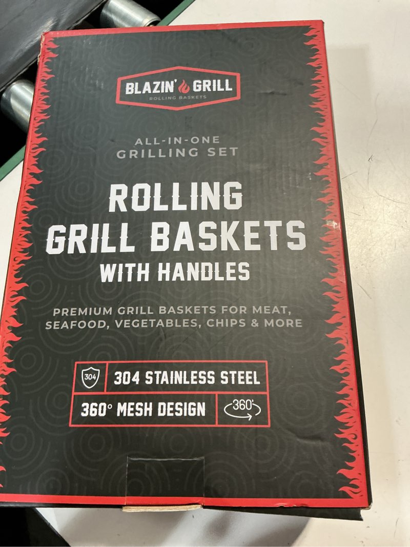 Condition photo showing New/Like New for avieus grill rolling grill basket | rolling grilling baskets for outdoor grilling 2 pcs | barbecue grill set with bbq gloves | portable camping net rack perfect for vegetables, seafood & meat rolling cylinder baskets with handle