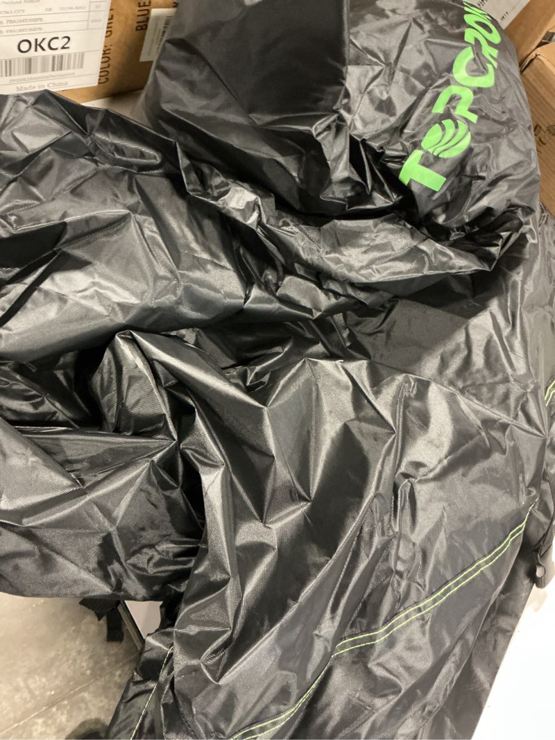 Condition photo showing As Is for topcrown grill cover for outdoor grill, universal fit 45"-75" bbq gas grill waterproof anti-uv oxford fabric windproof design with adjustable straps, fits weber/char-broil/nexgrill and more (75") 210d black+green 68" - 75"