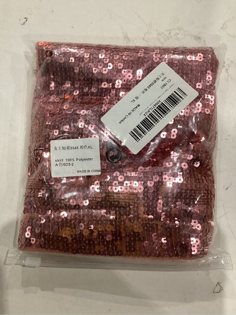 Condition photo showing item condition for Women Sequin Skirt Sparkly Mini Skirt Low Waist Glitter Skirt Sexy Night Out Party Skirts for Women X-Large Light Pink