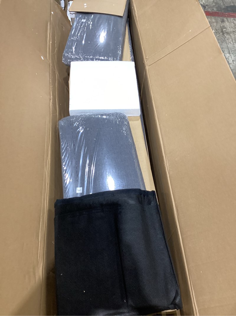 Condition photo showing Good Condition for (incomplete)king size bed frame with storage, upholstered platform bed with hydraulic, lift up storage bed with linen wingback headboard, wooden slat support, no box spring needed, easy assembly, light grey