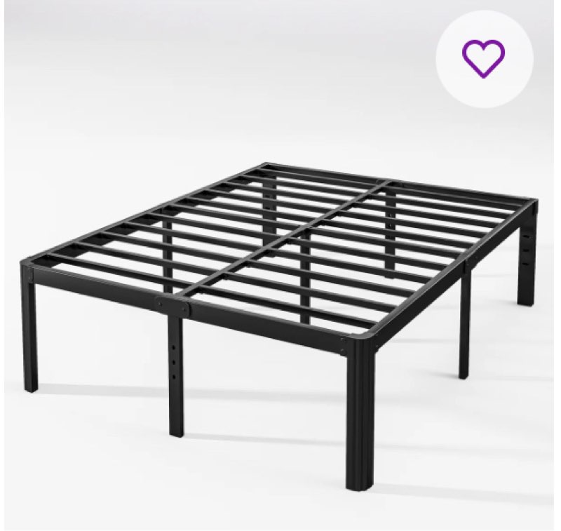 roseann 18'' heavy duty steel platform bed frame with round corners, no box spring needed, noise free (unknown size)