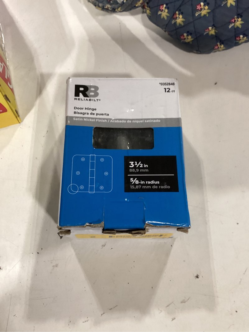 Condition photo showing As Is for reliabilt 3-1/2-in h x 5/8-in radius satin nickel mortise interior door hinge (12-pack)