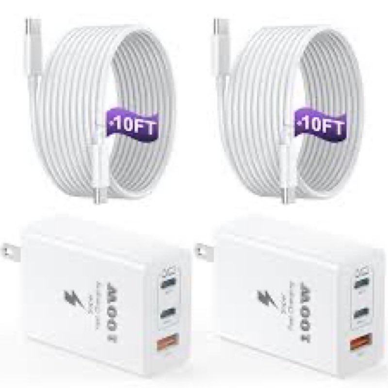 usb c charger block 100w, 3-port gan super fast phone charger, type c 65w laptop chargers with 10ft 