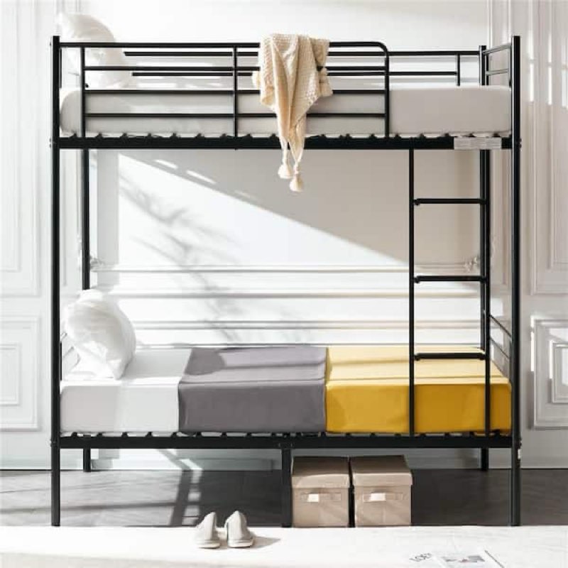 twin over twin bunk bed for kids/adults with stairs flat rungs
