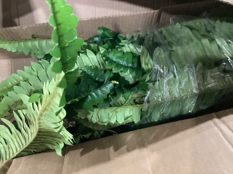 Condition photo showing As Is for dkaltm 45" artificial boston fern (set of 2), outdoor plants | uv-resistant, 55 fronds each. large faux fern for office, living room, porch. zero maint, pet friendly, fake fern alt.