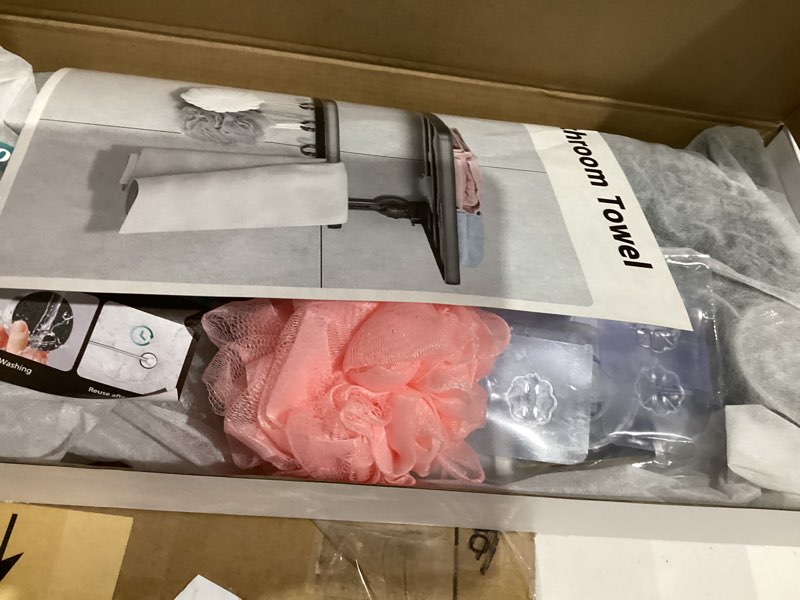 Condition photo showing Good Condition for Towel Rack with Towel Bar Holder Suction Cup Foldable Towel Shelf No Drill with 7 Hooks Rustproof Towel Storage Wall Mount for Bathroom Lavatory Matte Blackish Gray20 Inch Matte Blackish Gray 20inch-50cm