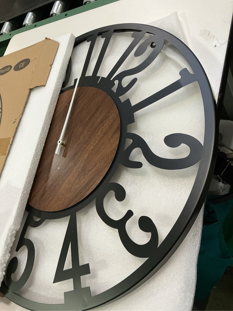 Condition photo showing New/Like New for LEIKE Large Wall Clocks for Living Room,Silent,Non Ticking,Battery Operated Oversized Vintage Round Modern Wood Wall Clock for Bedroom,Farmhouse,Office Home Decor-24 Inch(Black-Arabic Number) 24 IN Black Wood-arabic Number