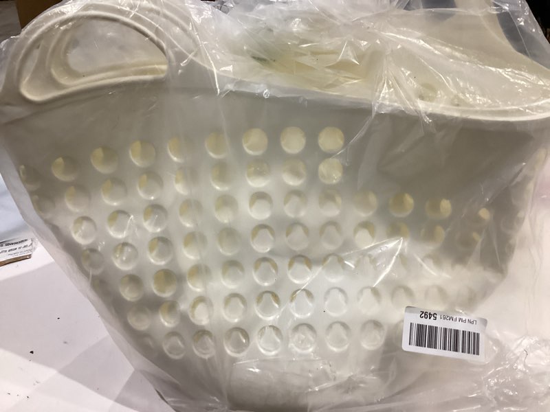 Condition photo showing As Is for Suclain 3 Pcs Flexible Laundry Basket Set Carry Portable Flexible Laundry with Carrying Handles White Large Versatile Laundry for Bathroom College Dorm Laundry Room