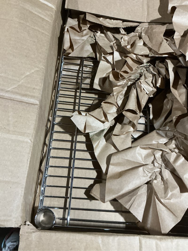 Condition photo showing As Is for Nexel Additional Wire Shelf for Wire Shelving Units, 600-800 lb Capacity, 18"W x 30"L, Chrome Finish 18"W x 30"L Chrome