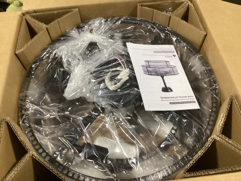 Condition photo showing New/Like New for Black Fandelier Ceiling Fans with Lights, 20" Black Crystal Chandelier Ceiling Fan with Light Remote Control, Caged Mid Century with 6 Speeds for Bedroom, Living Room, Nursery
