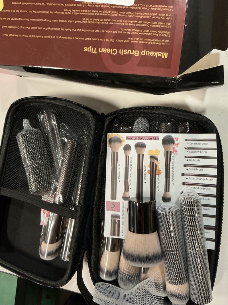 Condition photo showing Good Condition for professional makeup brush set bs-mall with travel case, 20pcs synthetic makeup brushes for foundation, conce aler, blush, powder & eyeshadow, labeled face eye brushes for beginners, makeup artists a-coffee