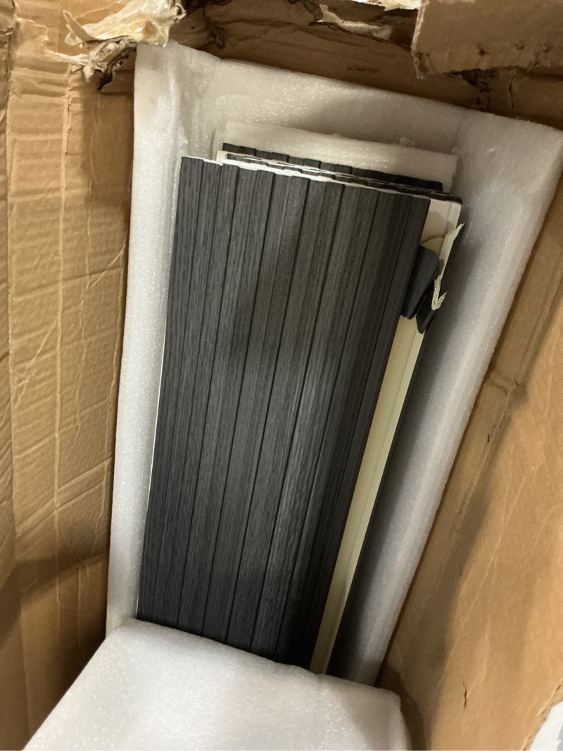 Condition photo showing As Is for wpc acoustic slat wall panels 16-pack 47.2'' x 6'', accent 3d wall panel for interior wall decor, waterproof fluted textured panel wall slats,solid black (cover approx.32 sq.ft) 47.2 × 6 × 16 pcs black