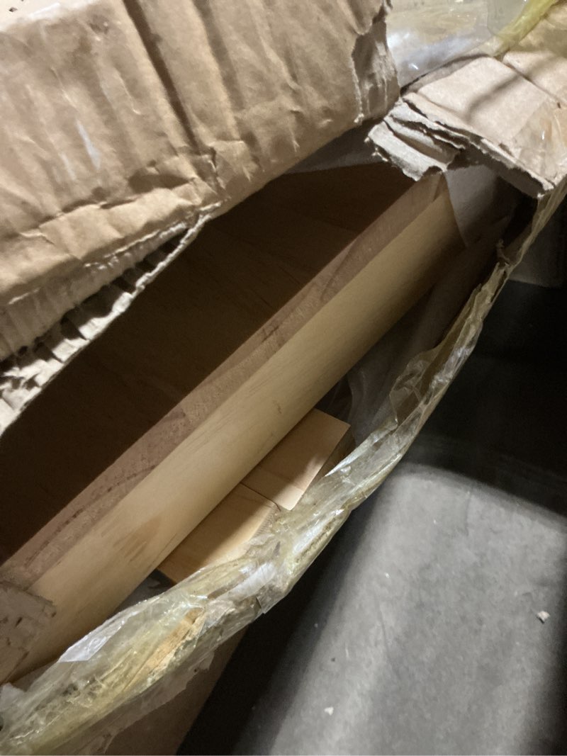 Condition photo showing As Is for 39" Solid Wood Folding Desk - Mid Century Modern Compact Workstation for Small Spaces, Home Office Computer Writing Study Desk with Natural Wood Finish