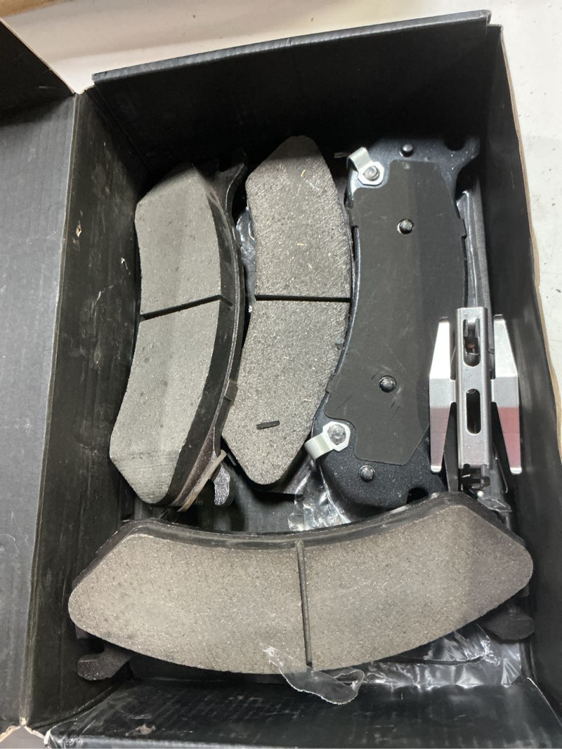 Condition photo showing As Is for rear semi-metallic brake pads set for chevy silverado 1500 for gmc sierra 1500 2001-2006, suburban 1500 4wd, tahoe 4wd, yukon xl 1500 00-06, for cadillac escalade esv ext 4wd, (not fit awd)