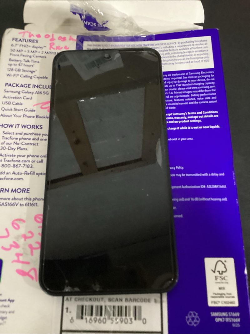 Condition photo showing As Is for screen display damaged tracfone samsung galaxy a16, 128gb, 5g, black - prepaid smartphone [locked to tracfone]