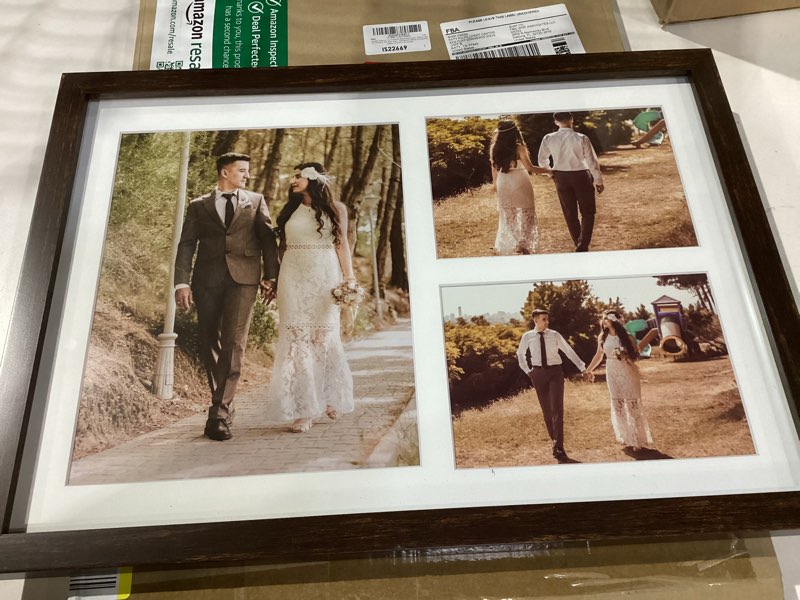 Condition photo showing Good Condition for golden state art 12x17 dark brown wood picture frame - white mat for 8x10 and 5x7 photos - real glass, sawtooth hanger, swivel tabs - wall mounting - great for posters, weddings, and engagements 1 8x10 and 2 5x7 dark brown&white mat-1p