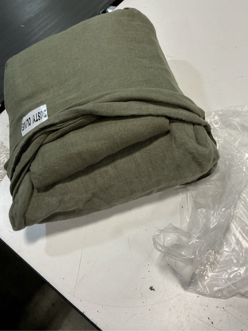Condition photo showing Good Condition for quince european linen fitted sheet set of 3 piece duty olive king 
