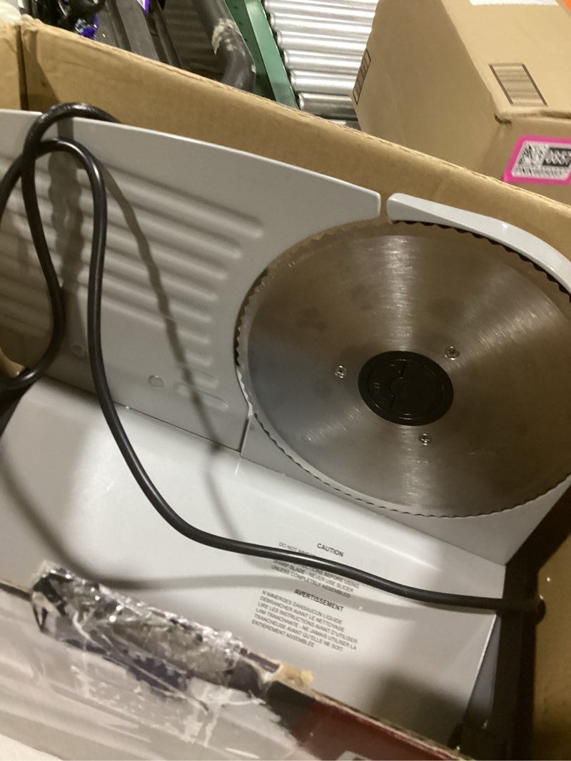 Condition photo showing As Is for OSTBA Electric Deli Meat Slicer, 200W Food Slicer with 0-15mm Adjustable Thickness, 7.5” Removable Stainless Steel Blade & Food Carriage, Child Safety Lock, Easy to Clean - For Home Use Meat Slicer-200Watt