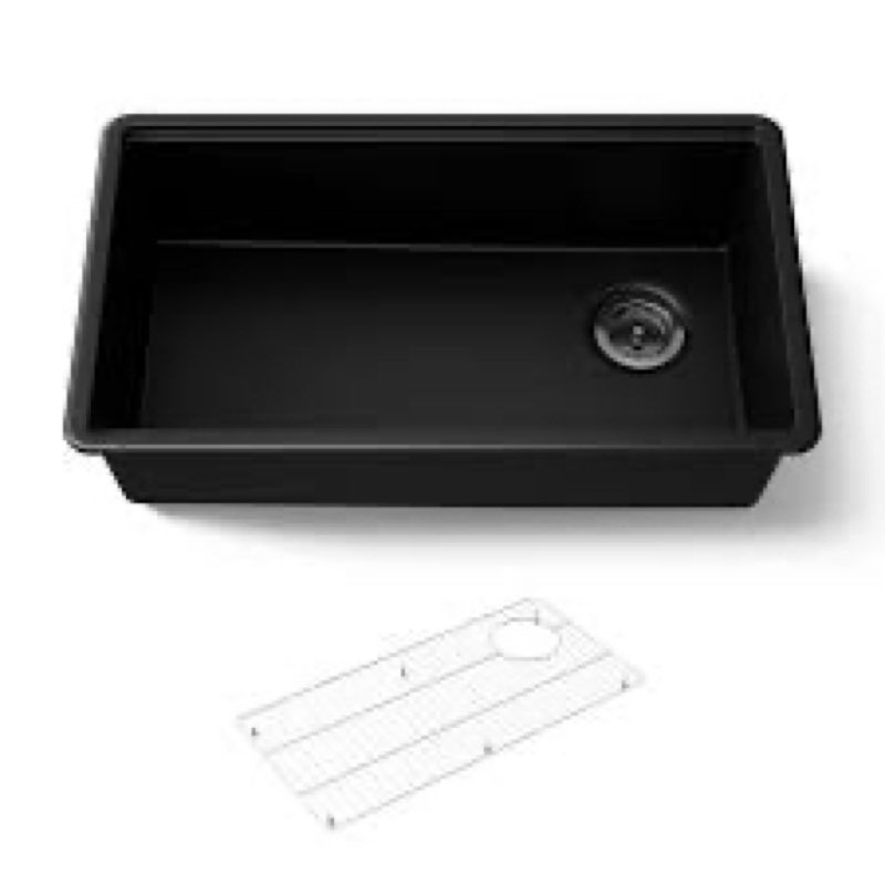 KOHLER Billings 32.5 Inch Undermount Single Bowl Stone Composite Kitchen Sink, Durable Modern Design