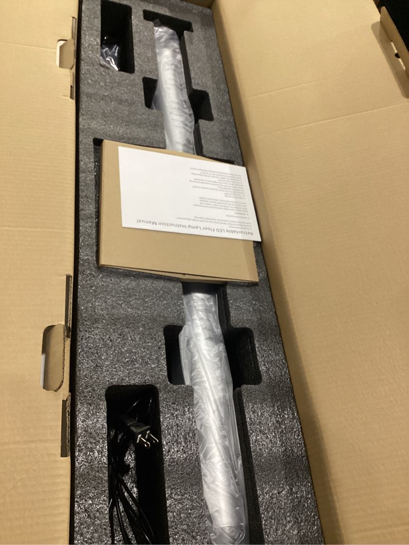 Condition photo showing New/Like New for adjustable floor lamp – metal body with slide tube design, smart led sensor, touch dimmer, height adjustable, modern ambient light for living room/bedroom/office