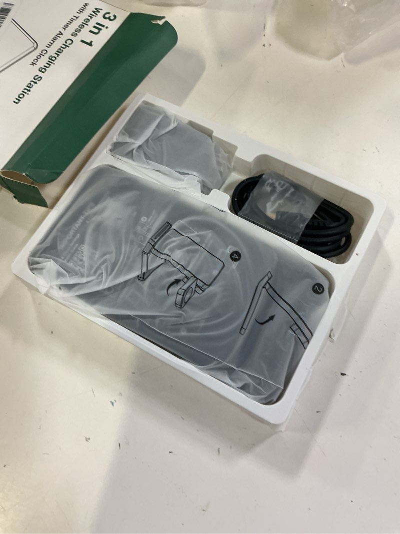 Condition photo showing New/Like New for alarm clock wireless charging station for samsung devices, 3 in 1 foldable wireless charger for galaxy s25 ultra s24/z fold 7/6/z flip, & galaxy watch charger stand for galaxy ultra/8/7, buds