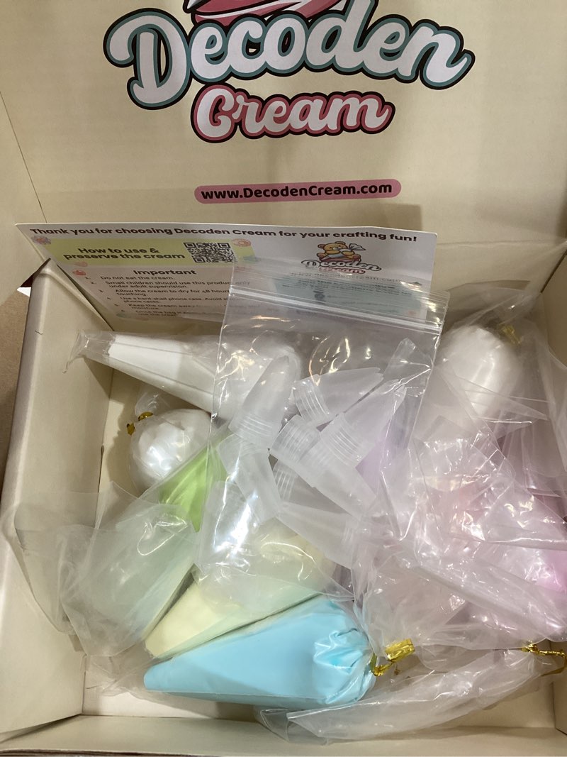 Condition photo showing Good Condition for decoden cream glue 9pcs kit, fake whipped cream, fake icing frosting whipped clay with piping bags for phone cases, crafts, and diy projects