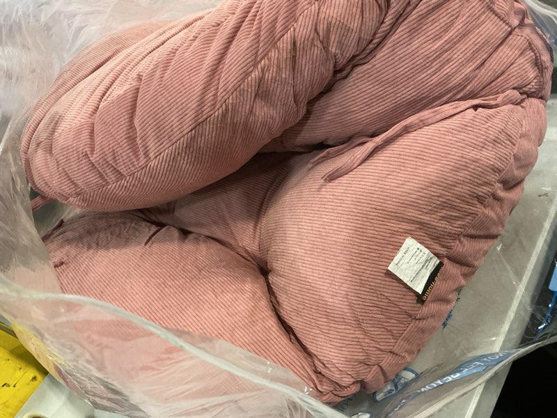 Condition photo showing As Is for idee-home papasan chair cushion, circle papasan chair cushion(cushion only) | papasan cushion with thick corduroy cover, 48 x 48 inch cushion for egg chair, pink pink 48x48x6 inch