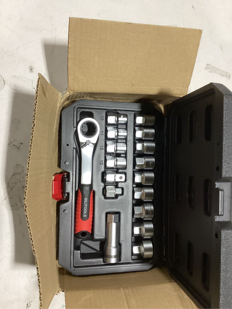 Condition photo showing Good Condition for bilitools 17pcs 3/8" & 1/2 pass through socket set, 2-in-1 conversion for standard ratchet/pass-through ratchet, pass thru go through mechanics tools set for hex, square, e-torx, spline 17-piece pass through socket set