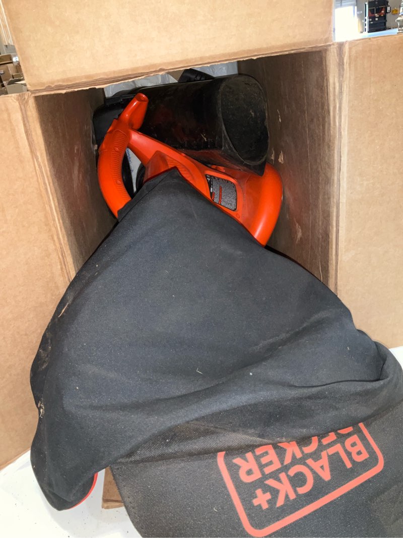 Condition photo showing As Is for black+decker leaf blower, leaf vacuum and mulcher 3 in 1, backpack blowers for lawn care,250 mph airflow, 400 cfm delivery power, reusable bag included, corded (bebl7000)