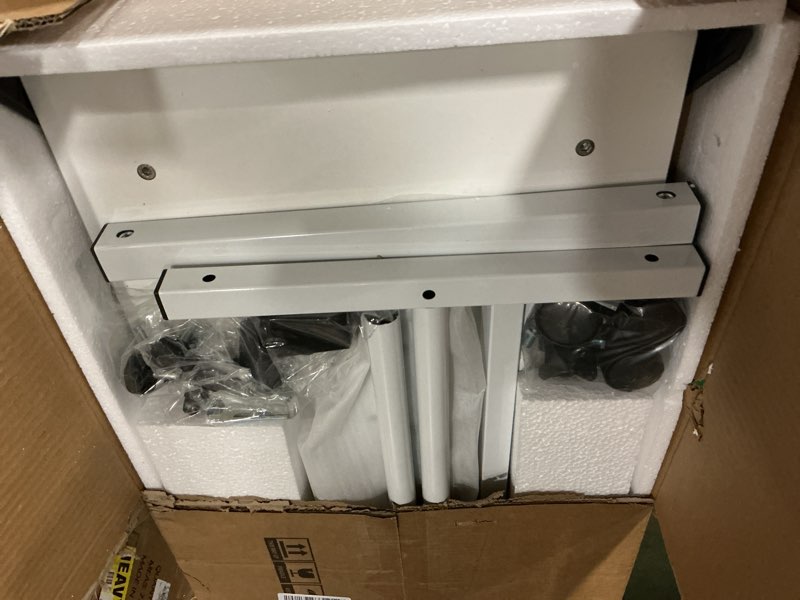 Condition photo showing Good Condition for KLSMYHOKI Portable Standing Desk Adjustable Height, Small Computer, Laptop, Mobile Stand Up Rolling Desk with Wheels, Table for Home Office, 16"x31.5" Height 27"-43.5", White