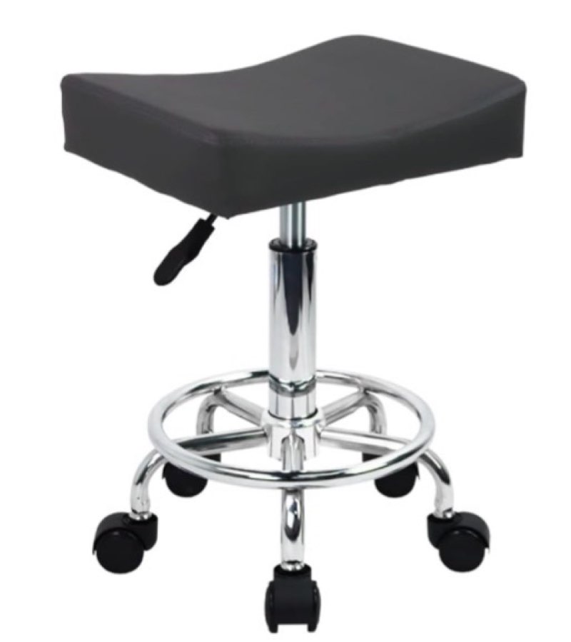 square rolling stool with footrest pu leather height adjustable 360° swivel stool with wheels massage spa salon stools task chair desk drafting bedroom vanity stool (grey)