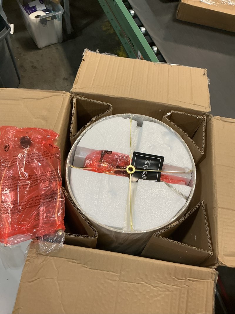 Condition photo showing New/Like New for Nourison Home 23" Greyish Brown Earth Tone Rustic Farmhouse Ceramic Table Lamp for Bedroom, Living Room, Dining, Office, with Beige Linen Shade