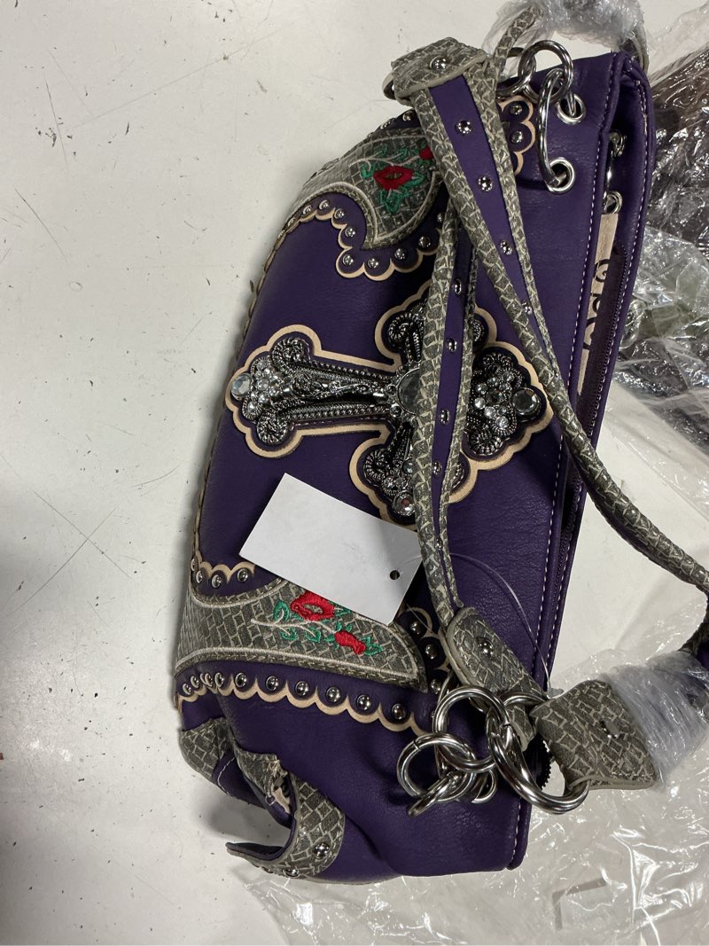 Condition photo showing Good Condition for laser cut premium rhinestone cross western embroidered handbag with matching wallet in 6 color