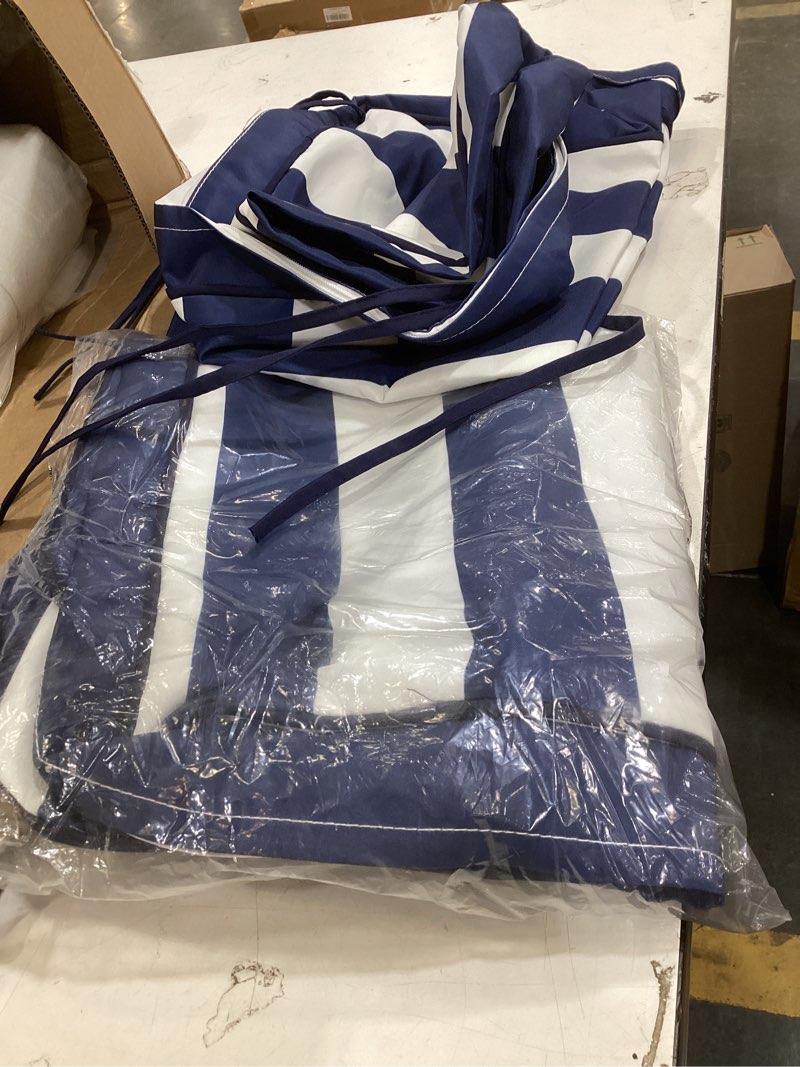Condition photo showing Good Condition for 24x24 outdoor chair cushions set of 2, waterproof deep seat cushions for patio furniture with removable cover, fade resistant 4'' outdoor seat cushion w/ ties handle for wicker sofa couch,blue striped blue stripe 24x24x4in-2set
