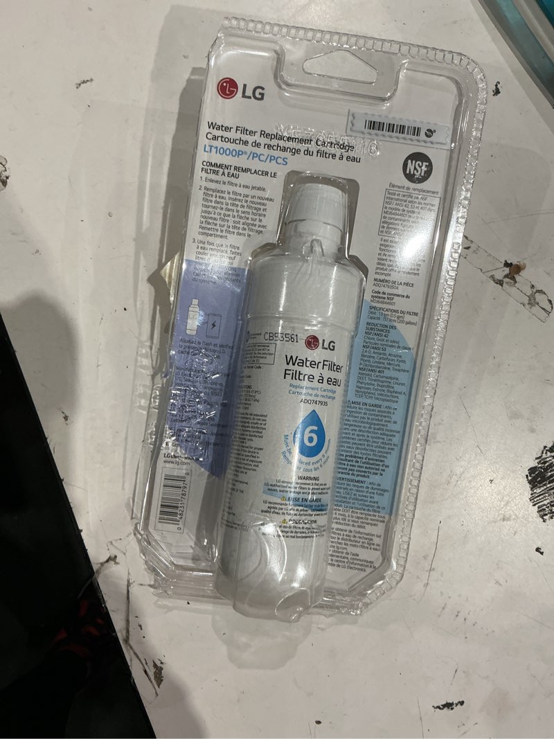 Condition photo showing As Is for water filter for select lg refrigerators - white