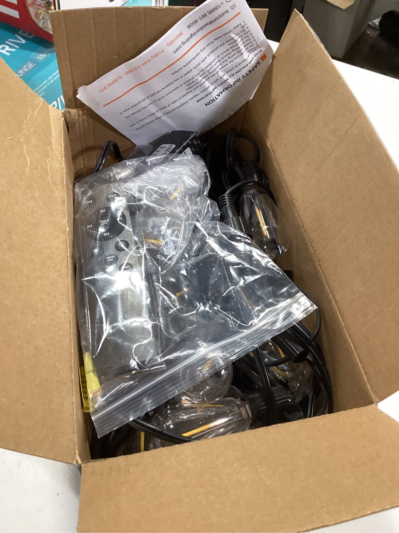 Condition photo showing Good Condition for addlon 100ft led outdoor string lights with remote waterproof patio lights with shatterproof st38 replaceable bulbs, dimmable outside hanging light connectable for porch, backyard 100ft(30 sockets)