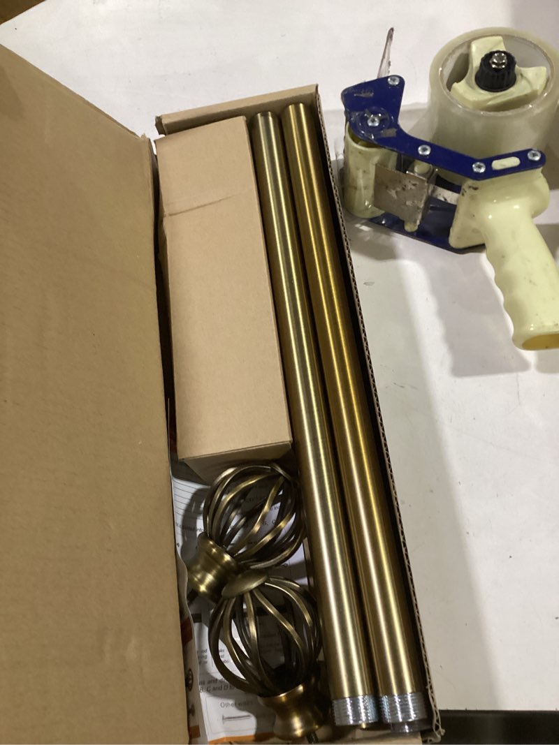Condition photo showing As Is for brass curtain rods for windows 30-88 inch adjustable heavy duty metal,1 inch pipe decorative modern rustic blackout drapery rods with twisted cage finials 30-88 antique bronze