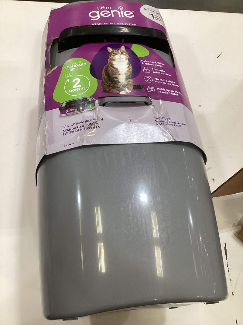 Condition photo showing As Is for litter genie ultimate cat litter disposal system, pail with refill and scoop