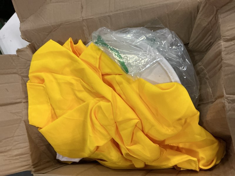Condition photo showing Good Condition for shyyween 6 pcs halloween sunny costume for man yellow suit shirt pants tie uniform set for halloween outfit cosplay party