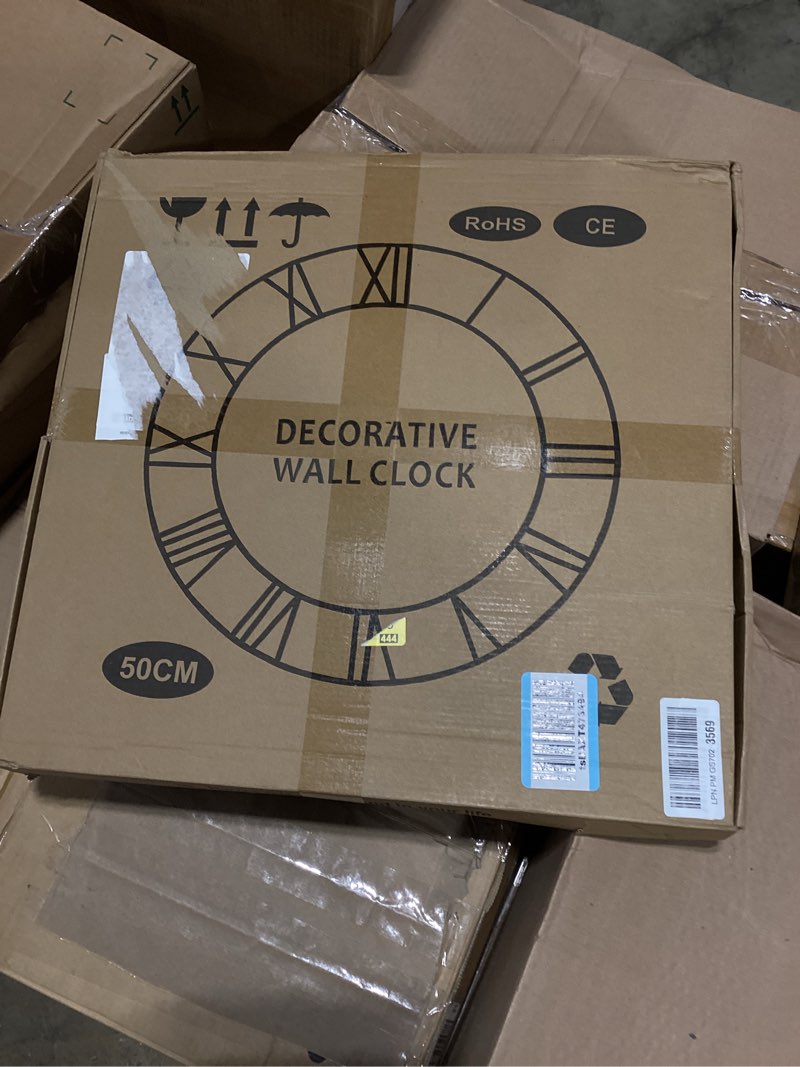 Condition photo showing As Is for large wall clock for living room decor, 20 inch non ticking silent, battery operated modern vintage oversized wall clock for bedroom kitchen 20inch dark brown - arabic numbers