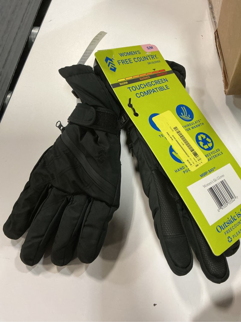 Condition photo showing New/Like New for free country women's waterproof thinsulate insulated black ski snow winter gloves s/m