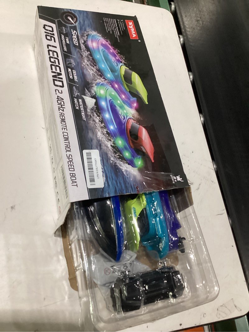 Condition photo showing Good Condition for syma 2 pack rc boats for kids, remote control boats for pool, 7-mode led light up & water spray, up to 40 min total (2 batteries), 2.4ghz 164 ft range, gift for boys & girls