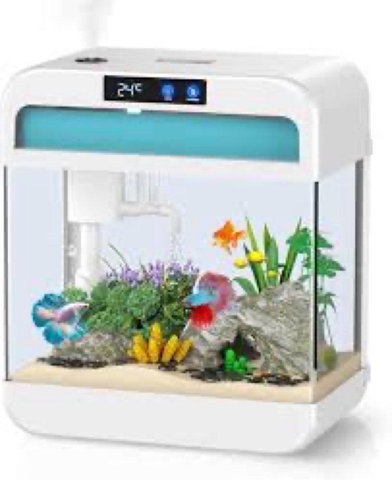 Fish Tank 2.2 Gallon Fish Bowl with Humidifier 7 Color Auto-Looping Light Aquarium Tank with 3 in 1 