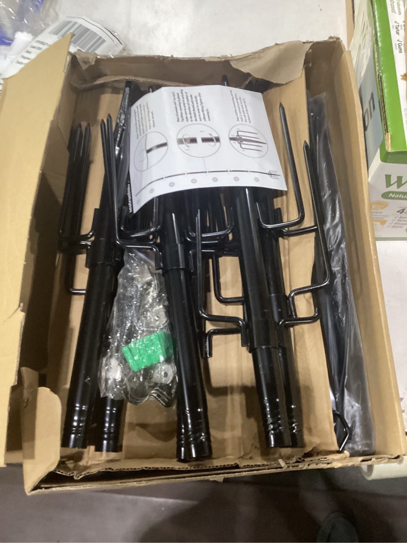 Condition photo showing Good Condition for 6 pack string light poles, outdoor string light pole 10 ft forked metal light pole with adjustable outdoor light stand, deck, backyard, garden, wedding, rustproof and sturdy with hooks. 6 pack-10ft