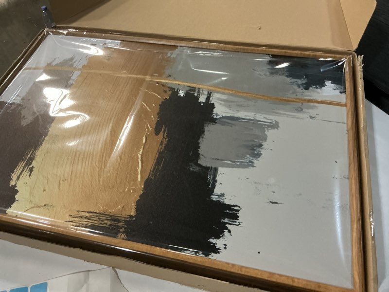 Condition photo showing Good Condition for Abstract Black Gold Framed Canvas Wall Art Set,Modern Minimalist Black White Wall Decor,Neutral Color Block Line Art Print for Living Room,Bedroom,Dining Room,Office-16 x24 x3 Black and Gold Abstract Wall Art 16"L x 24"W