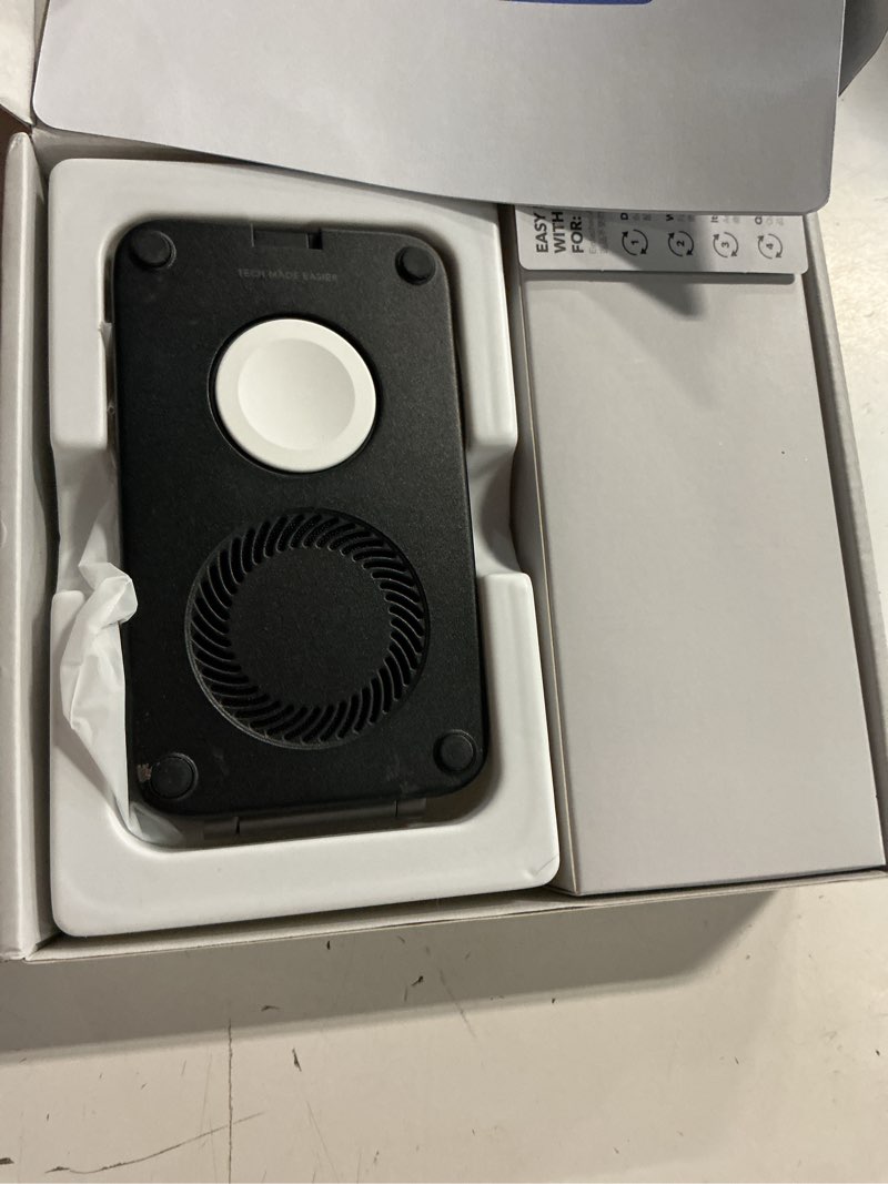 Condition photo showing Good Condition for esr 3 in 1 charging station for apple, qi2.2 25w magsafe charger with cryoboost, phone-cooling wireless charging station foldable, for iphone 17/16 with ios 26(50w adapter), airpods, apple watch,black