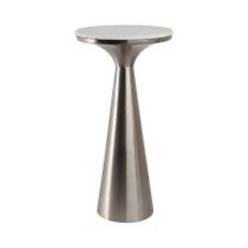 Modern Metal and Marble Accent Table, Round Side Table with Sleek Tapered Base, Contemporary End Table for Living Room or Bedroom